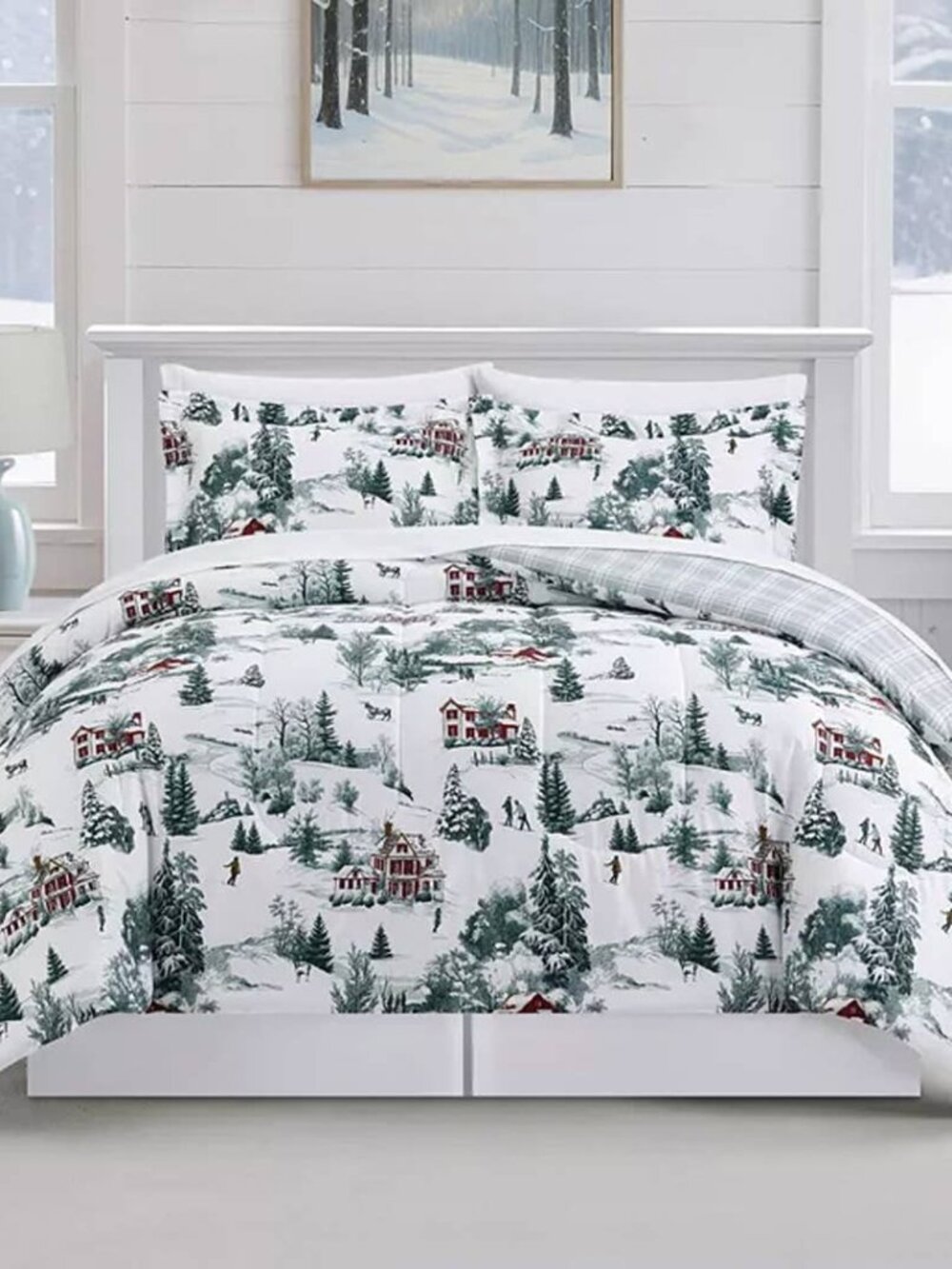 Full Bed Ensemble Winter Forest 8-Pc. Com Red, Green Full